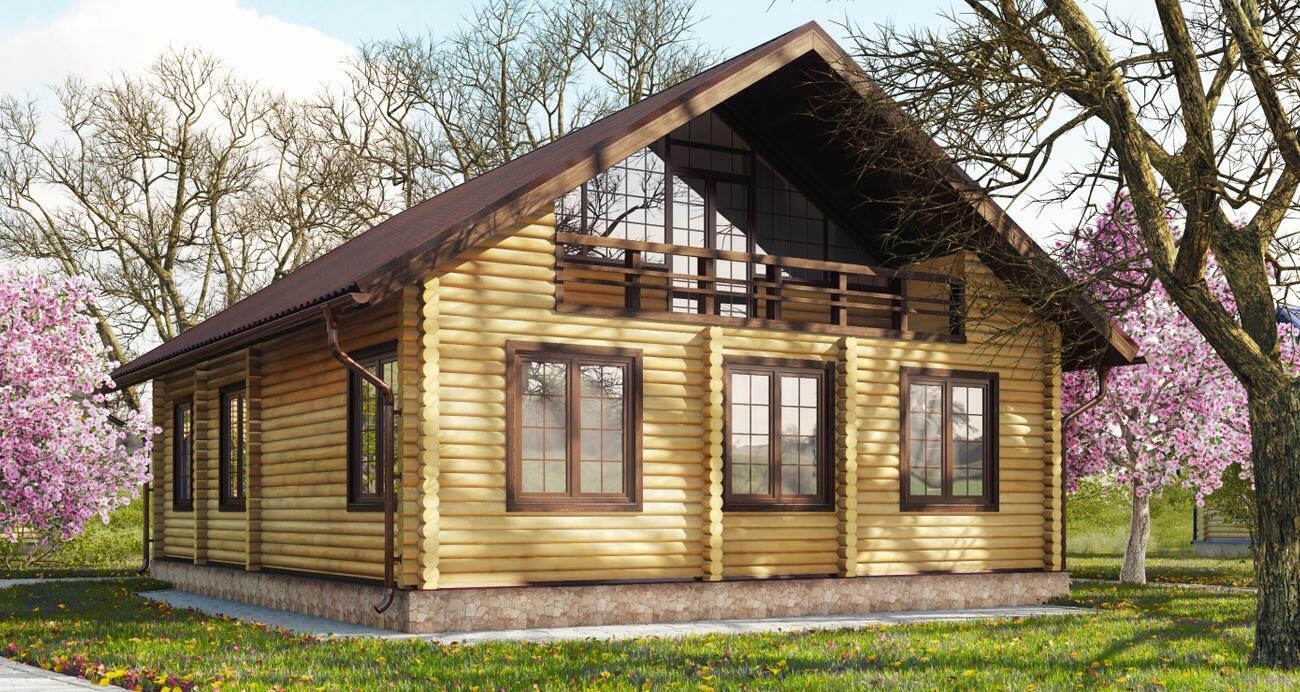 Одноэтажный деревянный дом с мансардой